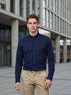 Celio Men Navy Blue Solid Regular Fit Cotton Shirts