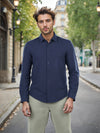 Celio* Solid Regular Fit Poly-Cotton Navy Blue Shirts