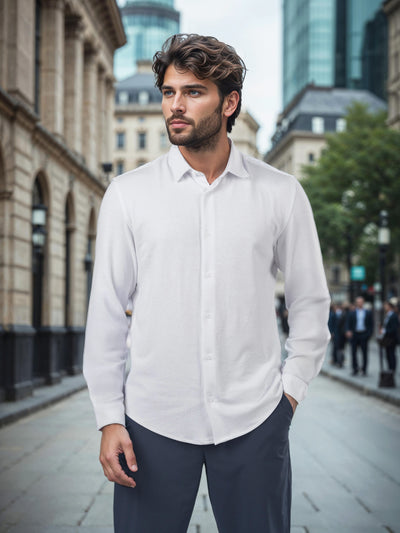 Celio* Solid Regular Fit Poly-Cotton White Shirts