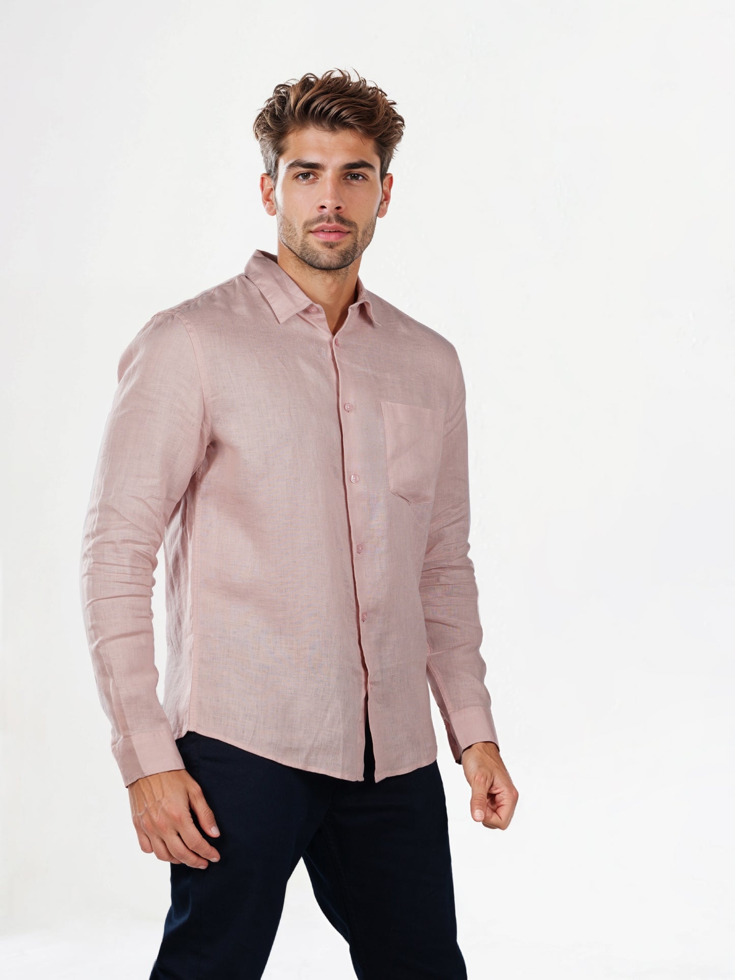 Celio* Regular Fit Solid Men Linen Pink Shirt