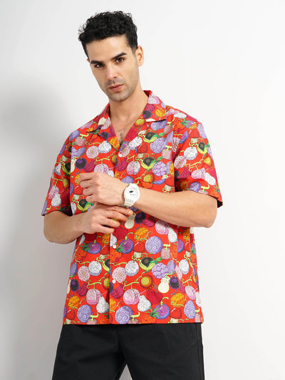 Celio* One - Piece Regular Fit Cotton Red Shirt