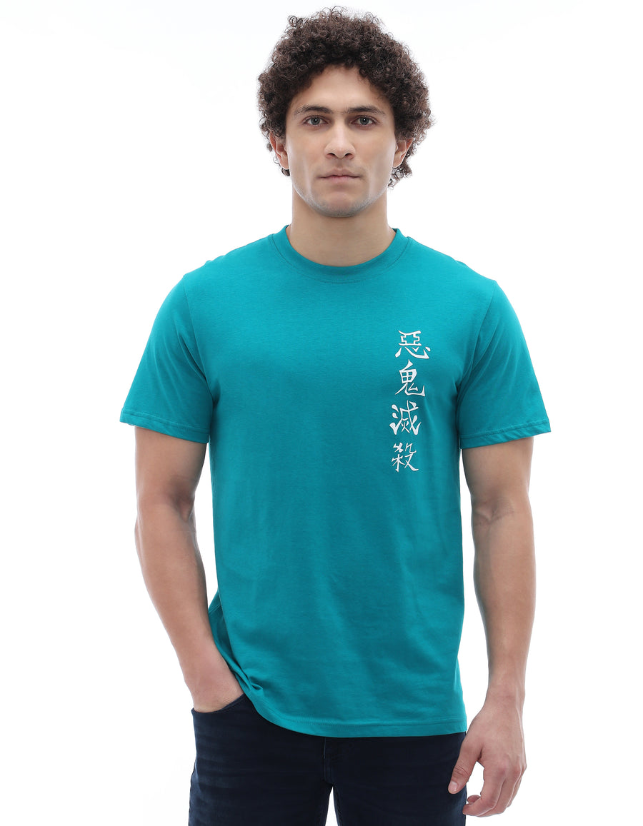 Celio Mens Blue Printed Regular Fit Cotton T-Shirts