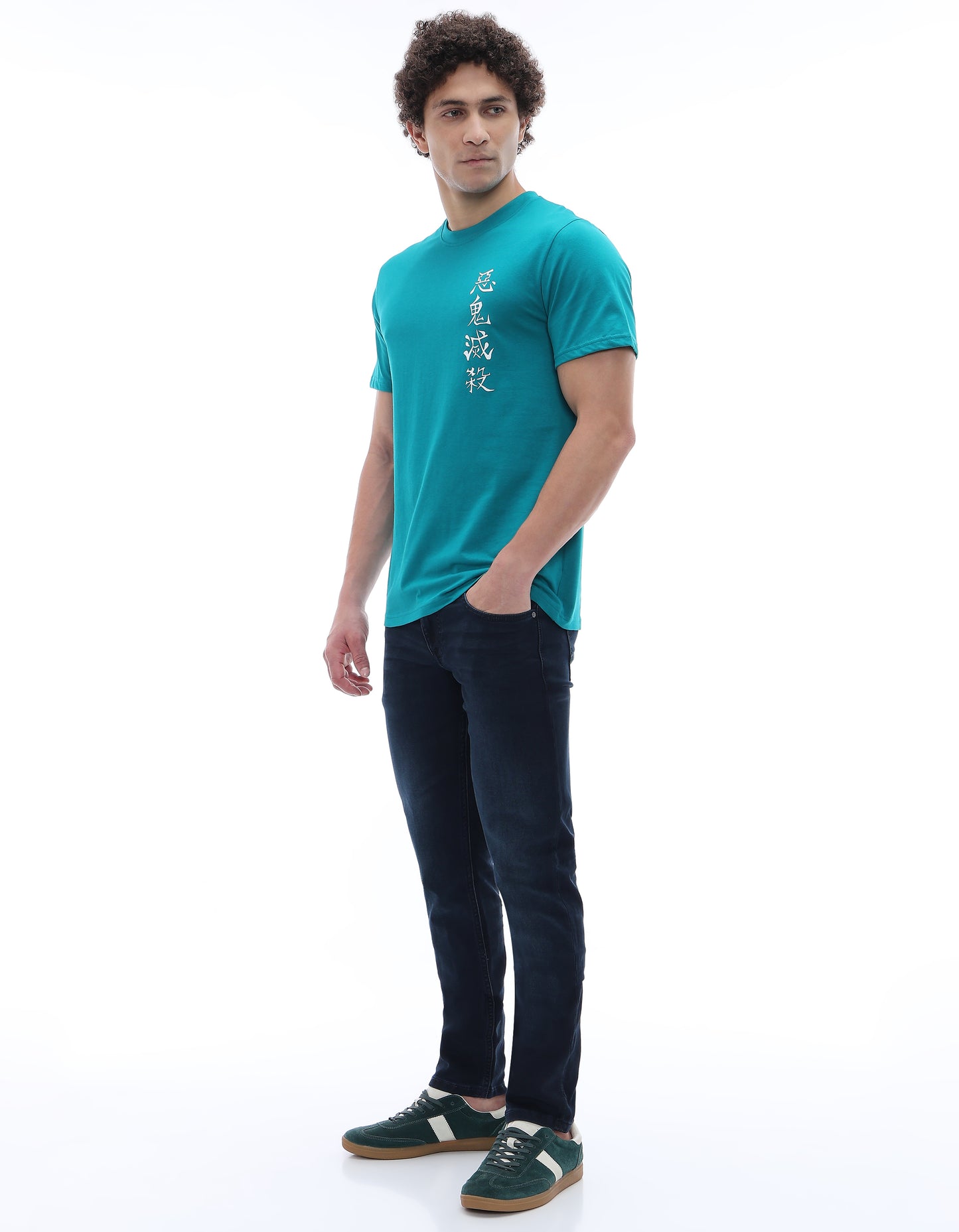 Celio Mens Blue Printed Regular Fit Cotton T-Shirts