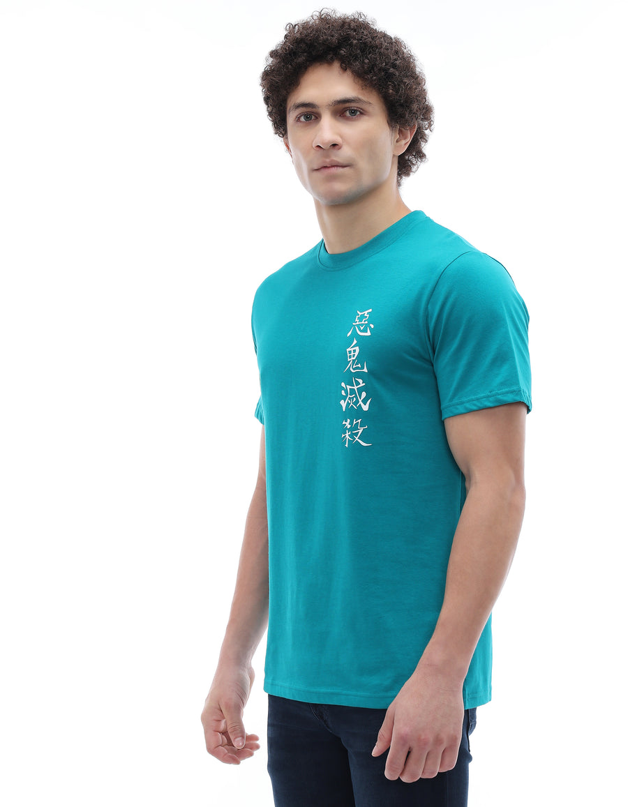Celio Mens Blue Printed Regular Fit Cotton T-Shirts