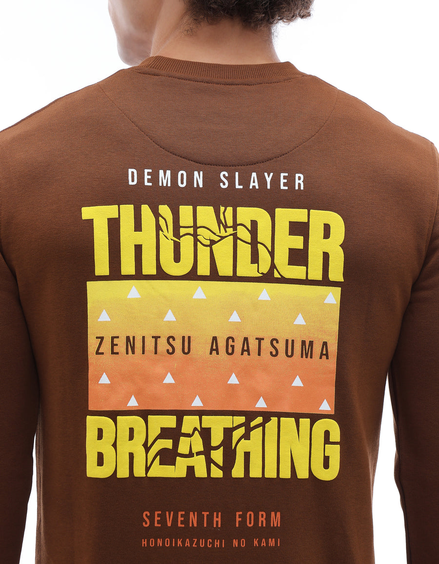 Celio Men Brown Printed Casual Cotton Demon Slayer Sweatshirt
