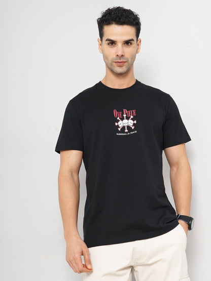 One Piece - Black Printed Cotton T-Shirt