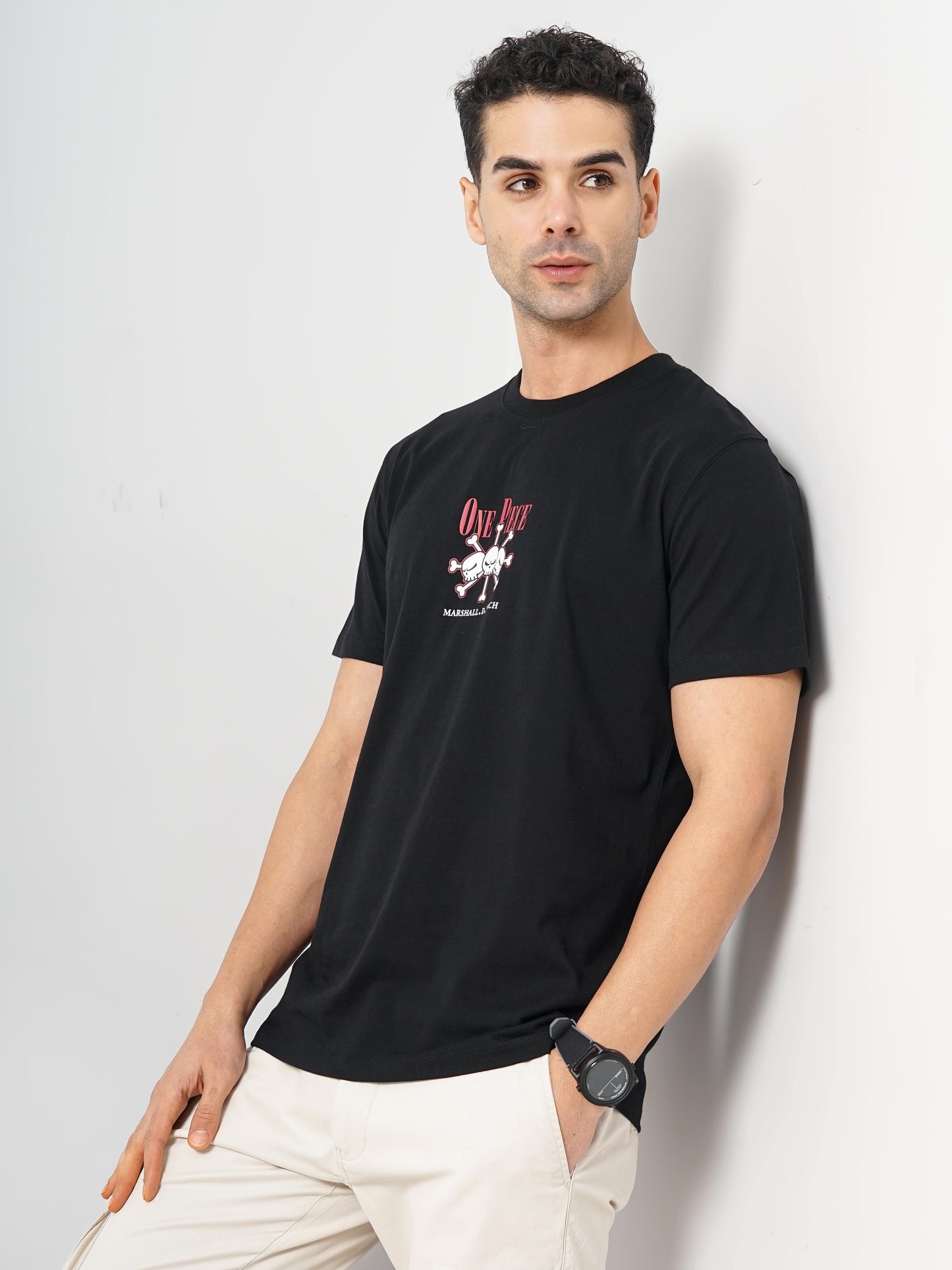 One Piece - Black Printed Cotton T-Shirt