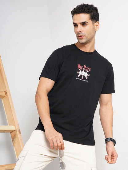 One Piece - Black Printed Cotton T-Shirt