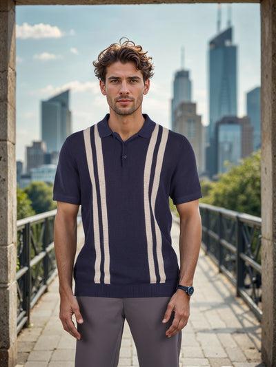 Celio* Striped Regular Fit Cotton Navy Blue T-Shirt