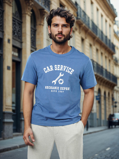 Celio* Printed Boxy Fit Cotton Navy Blue T-Shirts