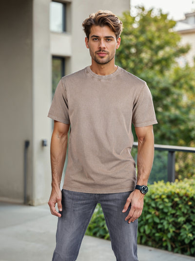 Celio* Solid Loose Fit Cotton Brown T-Shirt