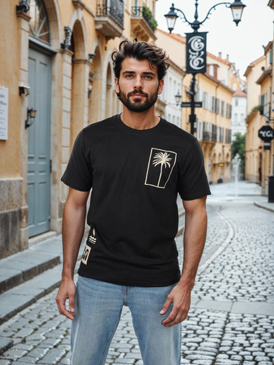Celio* Embroidered Boxy Fit Cotton Black T-Shirts