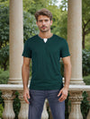 Celio* Men Green Solid Regular Fit Cotton Henley Tshirt