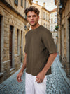 Celio* Solid Oversized Cotton Olive T-Shirt