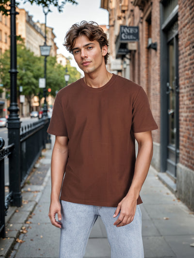 Celio* Solid Regular Fit Cotton Brown T-Shirt