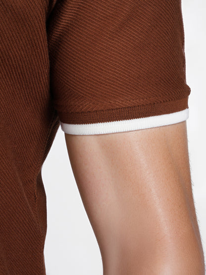 Celio* Solid Regular Fit Cotton Brown T-Shirt