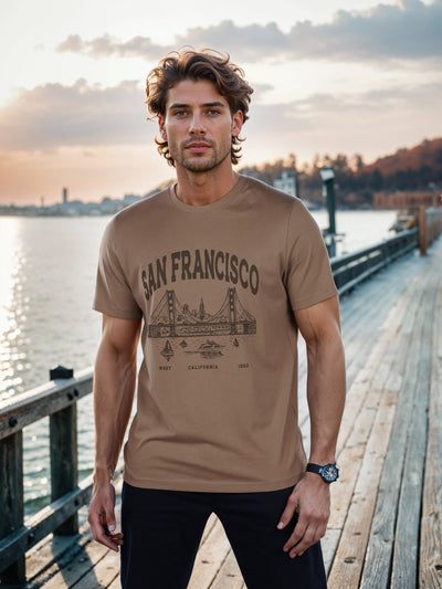 Celio* Printed Regular Fit Cotton Brown T-Shirt