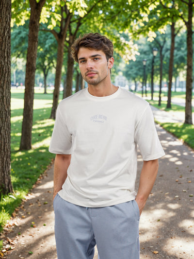 Celio* Printed Oversized Cotton Off White T-Shirts