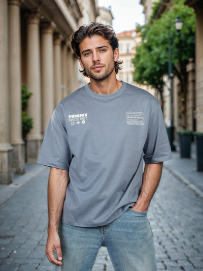 Celio* Printed Oversized Cotton Blue T-Shirts