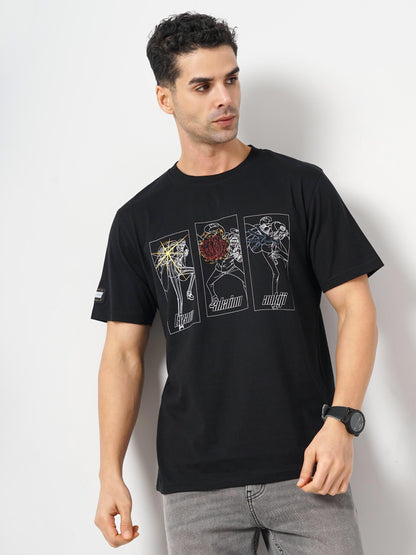 One Piece - Black Printed Cotton T-Shirt