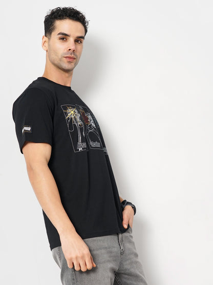 One Piece - Black Printed Cotton T-Shirt