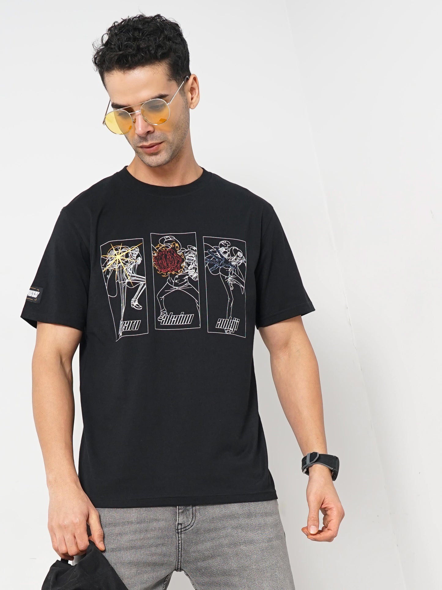 One Piece - Black Printed Cotton T-Shirt