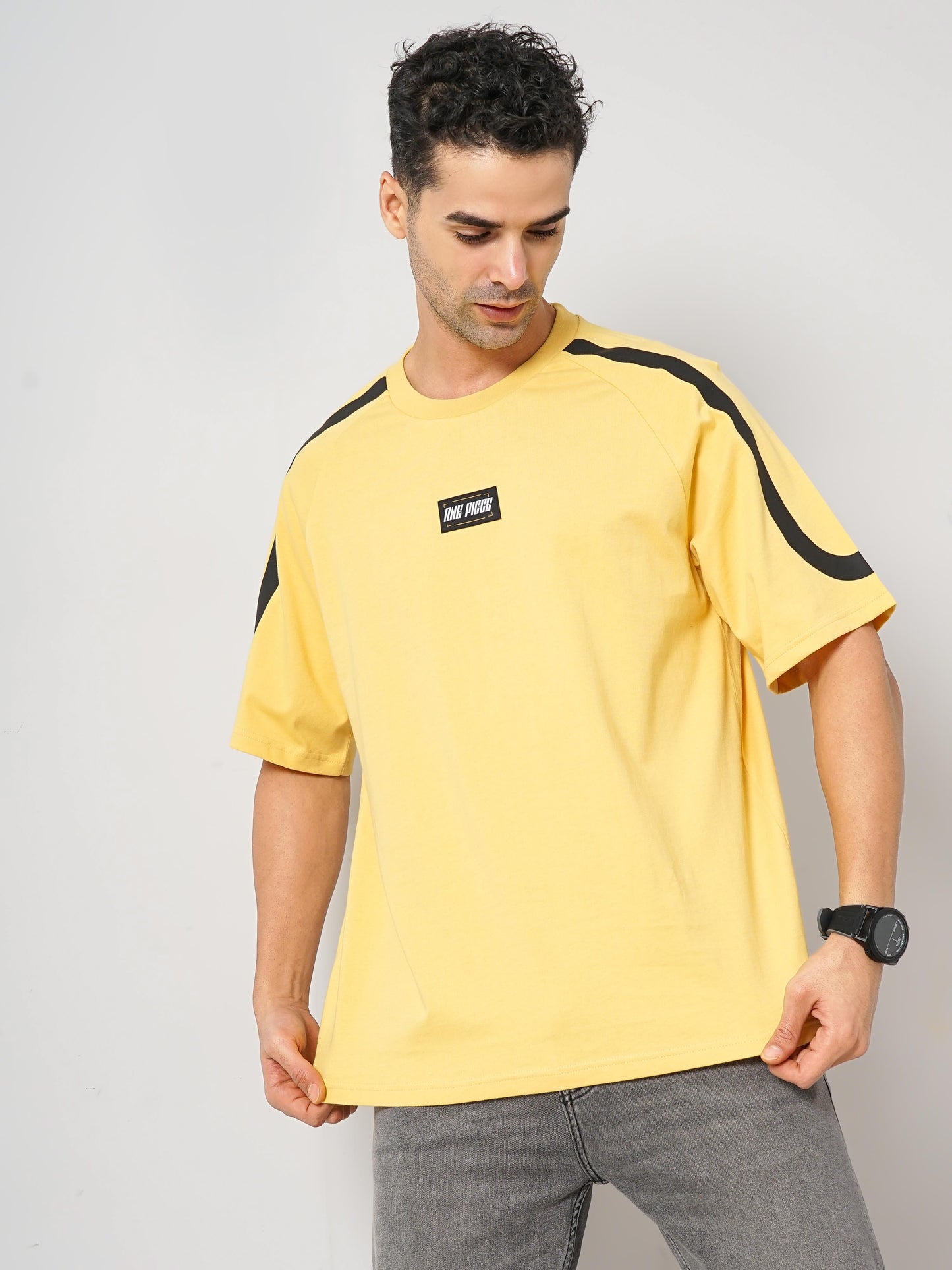 One Piece- Yellow Printed Cotton T-Shirt