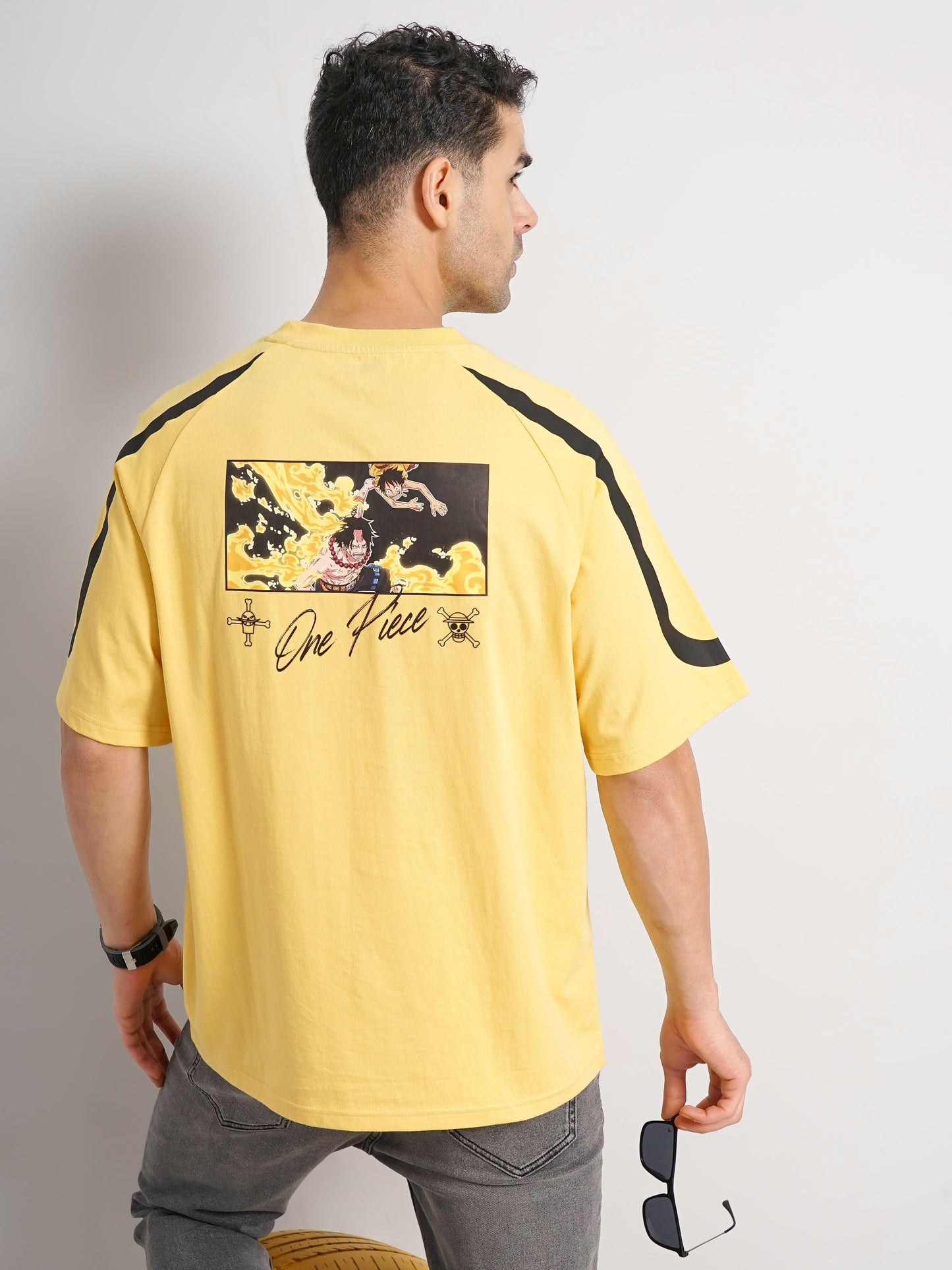 One Piece- Yellow Printed Cotton T-Shirt