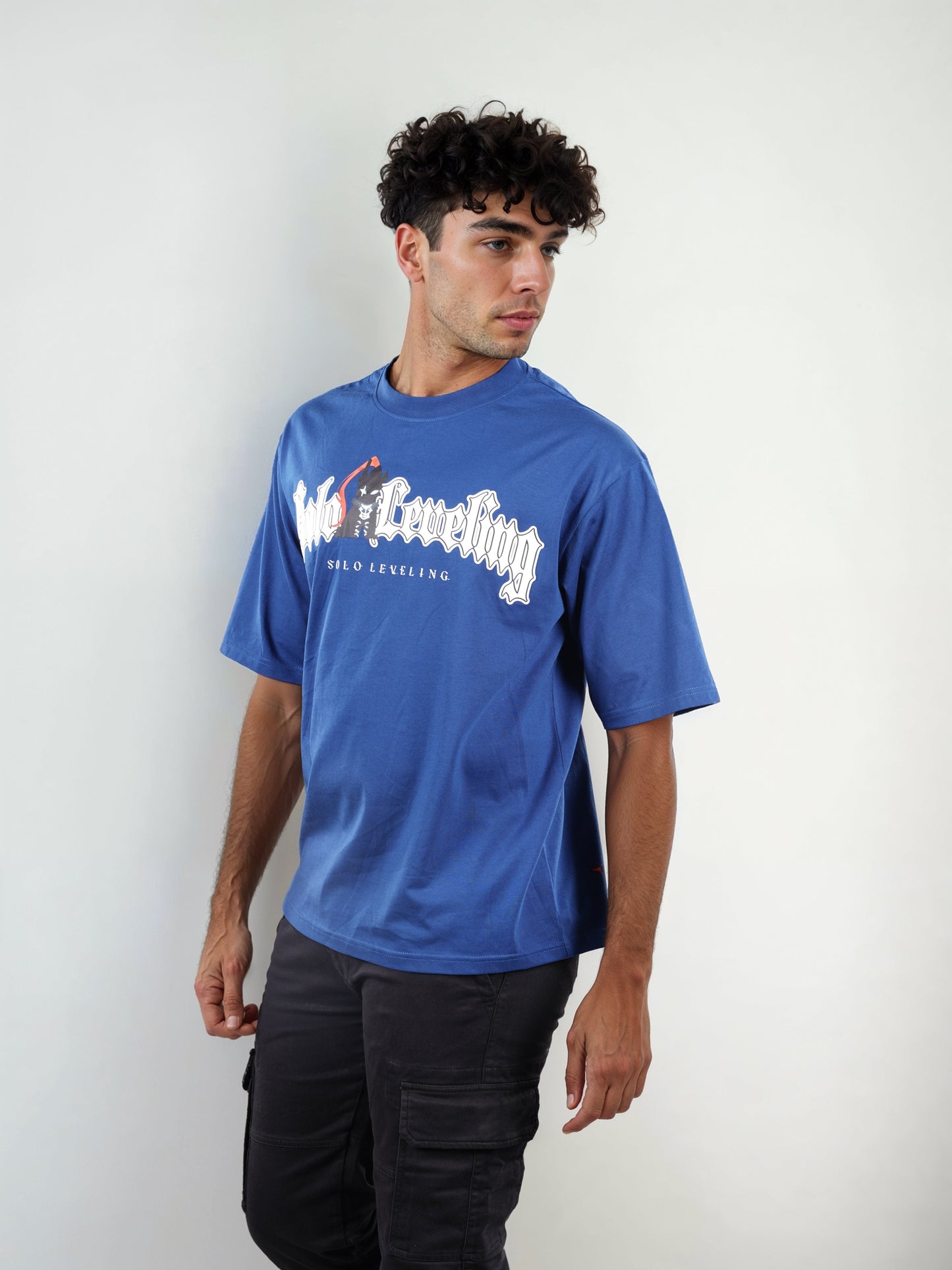 Celio Men Blue Printed Oversized Cotton Solo Levelling Tshirts