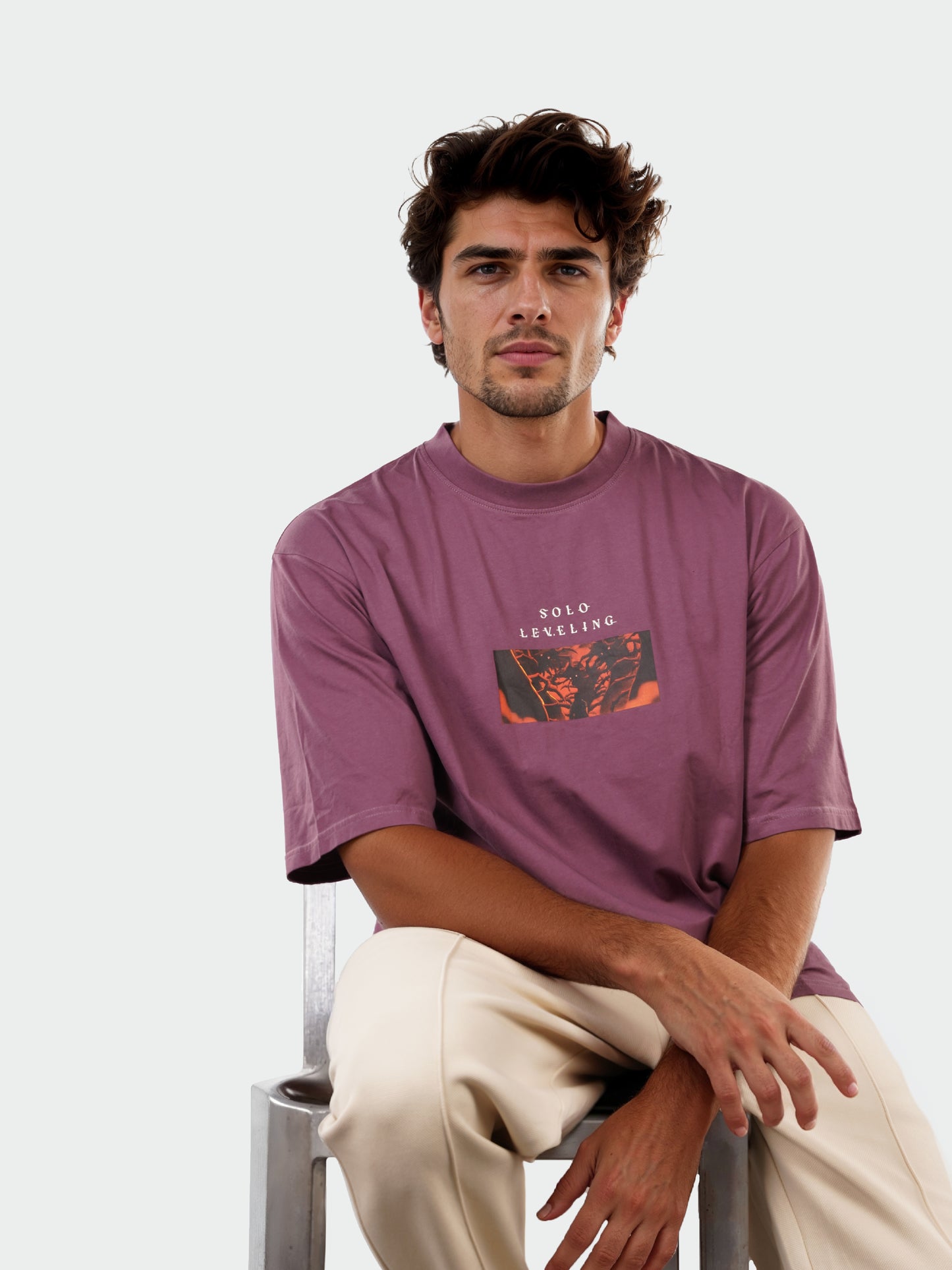 Celio Men Burgundy Printed Oversized Cotton Solo Levelling Tshirts