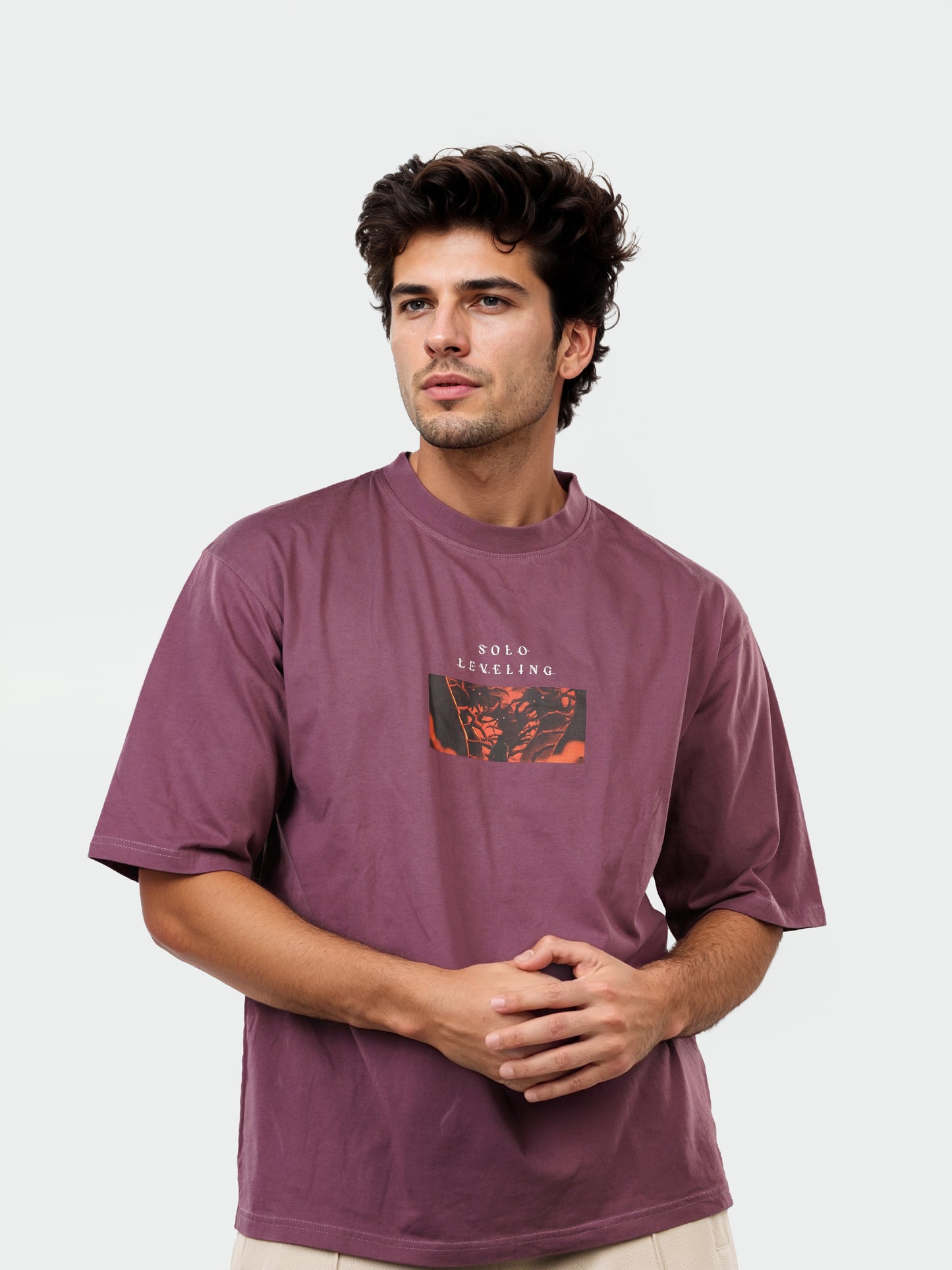 Celio Men Burgundy Printed Oversized Cotton Solo Levelling Tshirts