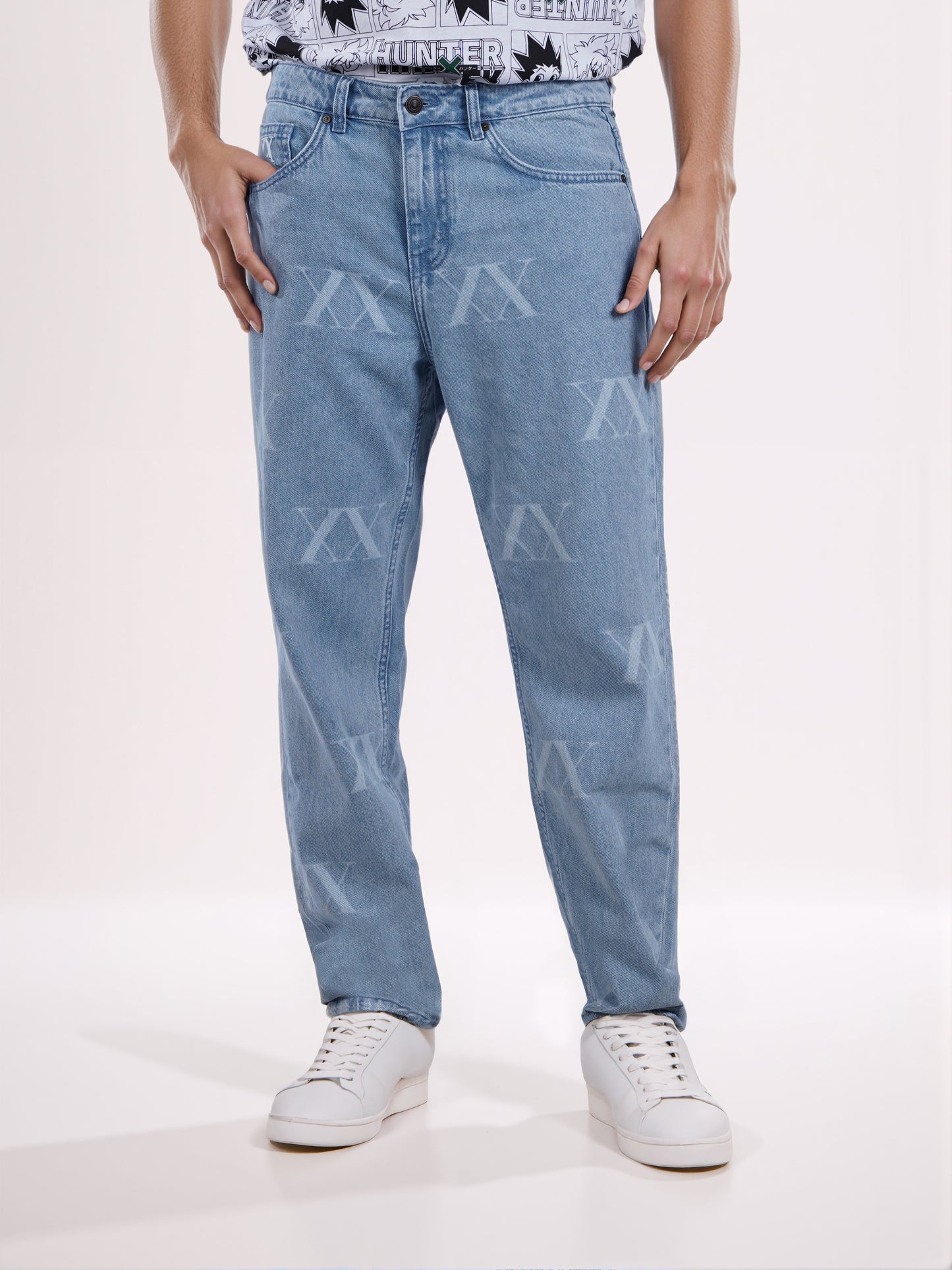 Celio* Men Blue Printed Loose Fit Hunter Trouser