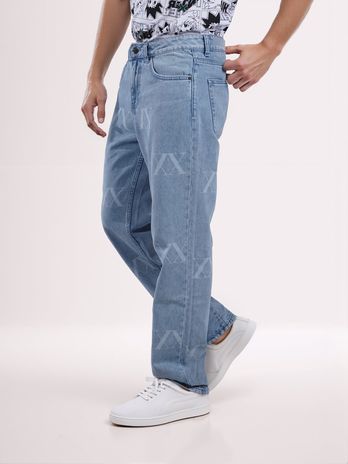 Celio* Men Blue Printed Loose Fit Hunter Trouser