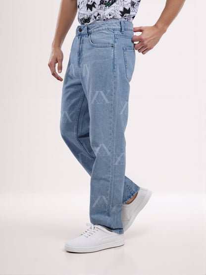 Celio* Men Blue Printed Loose Fit Hunter Trouser