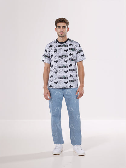 Celio* Men Blue Printed Loose Fit Hunter Trouser