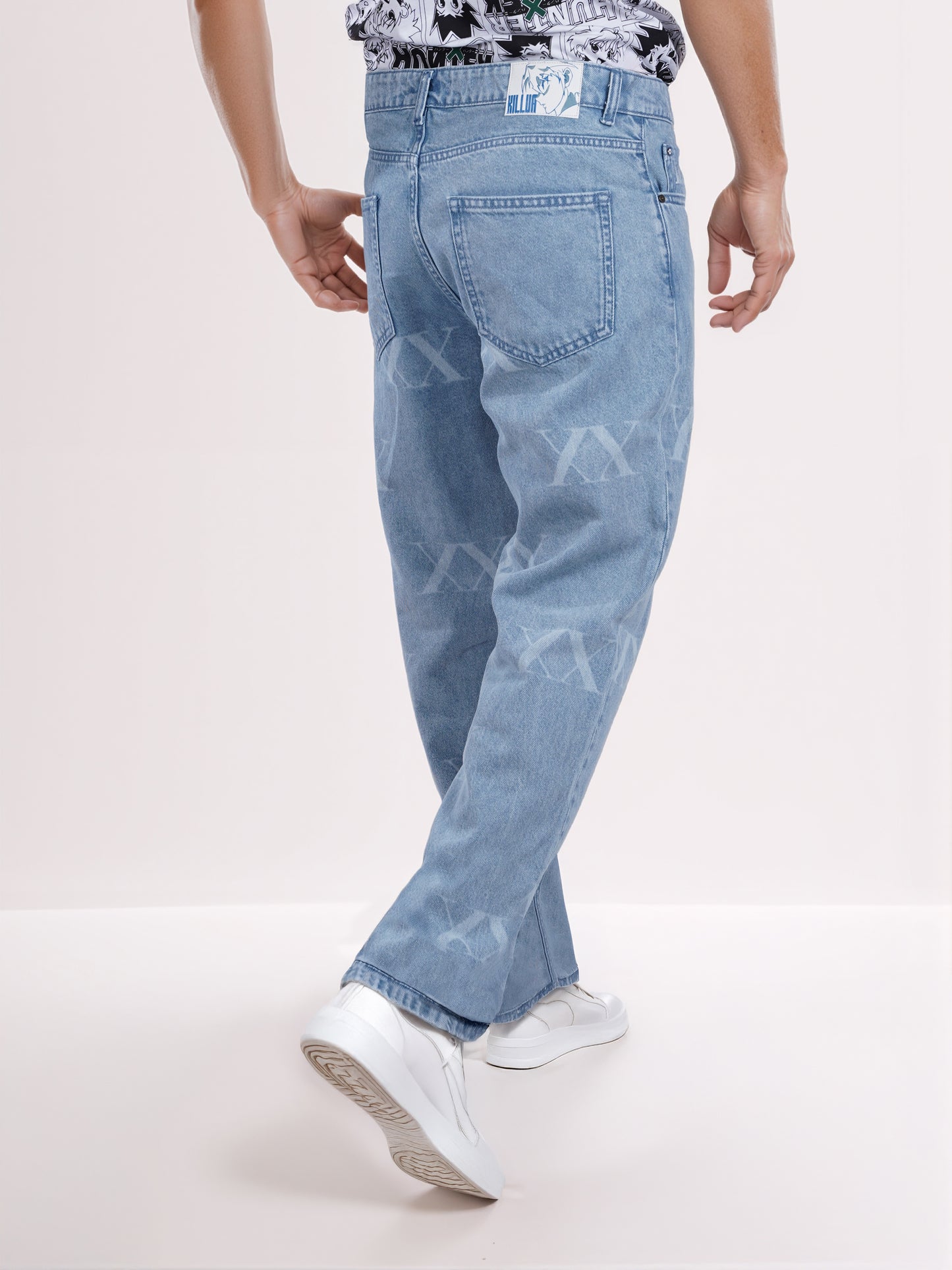 Celio* Men Blue Printed Loose Fit Hunter Trouser