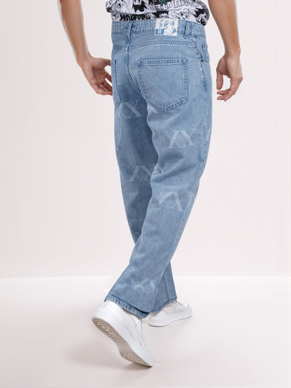 Celio* Men Blue Printed Loose Fit Hunter Trouser