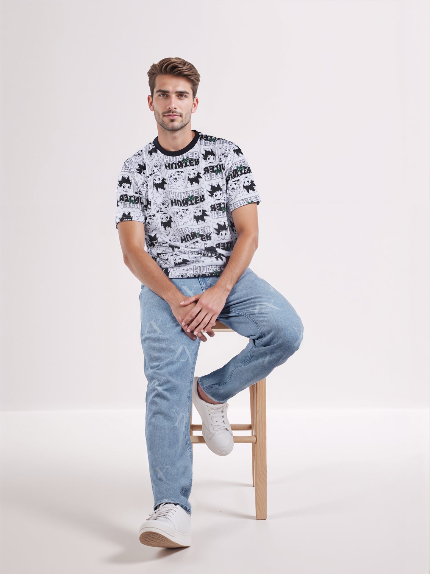 Celio* Men Blue Printed Loose Fit Hunter Trouser