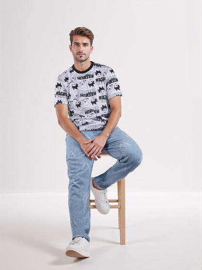 Celio* Men Blue Printed Loose Fit Hunter Trouser