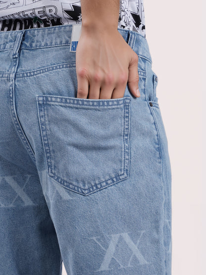 Celio* Men Blue Printed Loose Fit Hunter Trouser