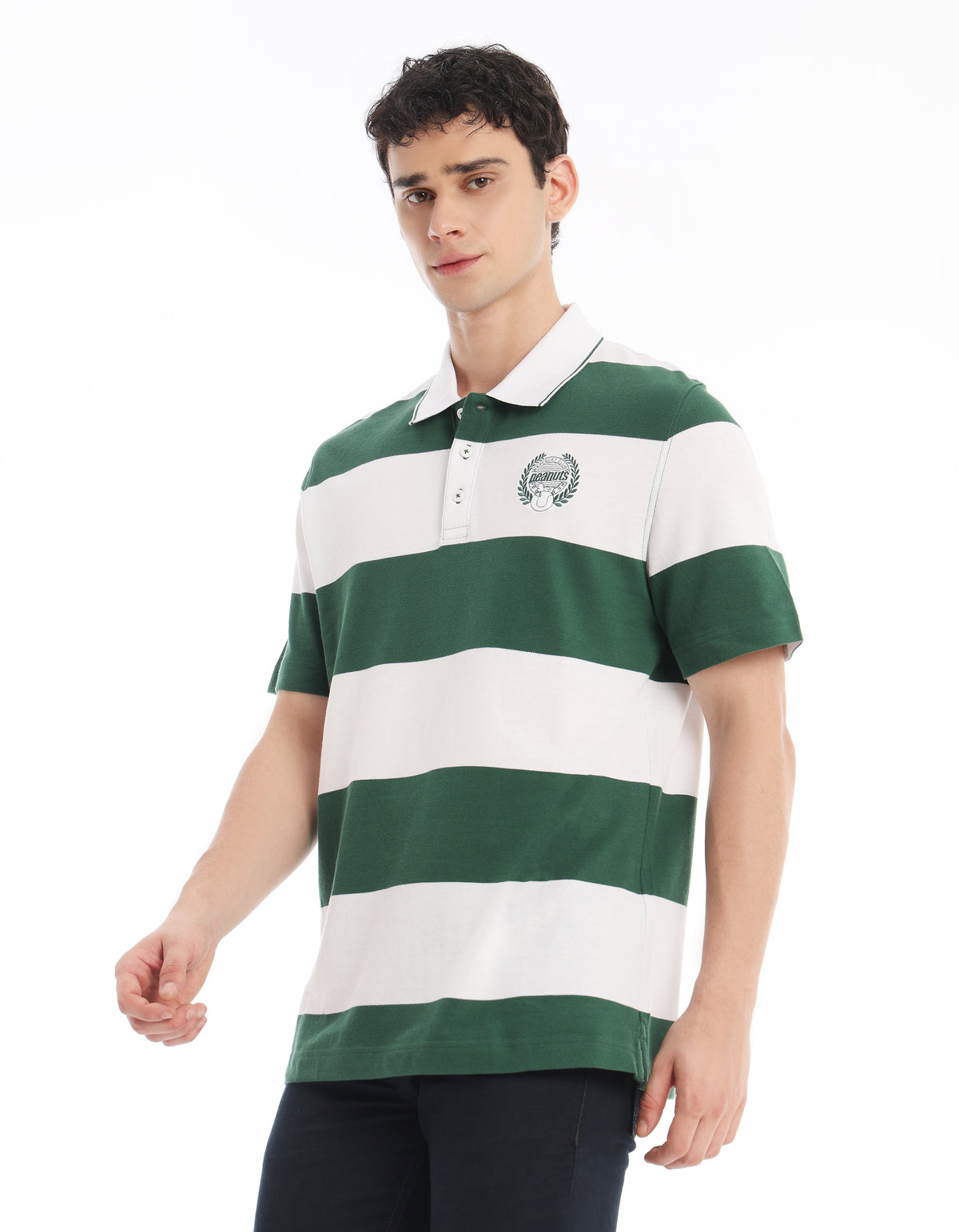 Peanuts Regular Fit 100% Cotton Solid Polo Collar Tshirts - White