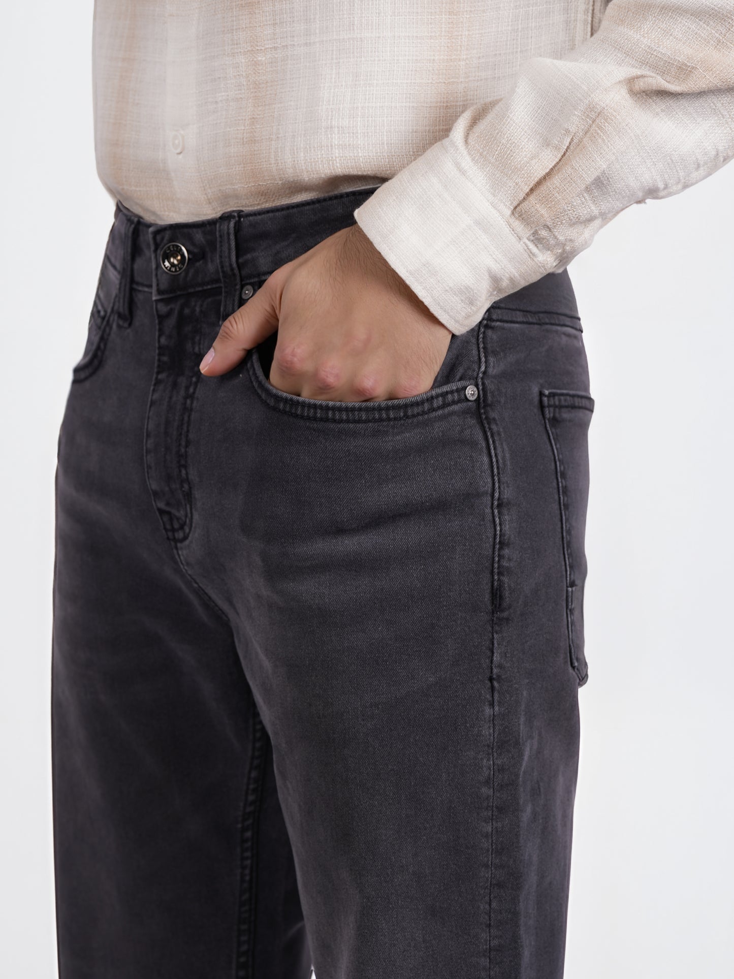 Celio* Men Grey Solid Bootcut Twill Denim Jean