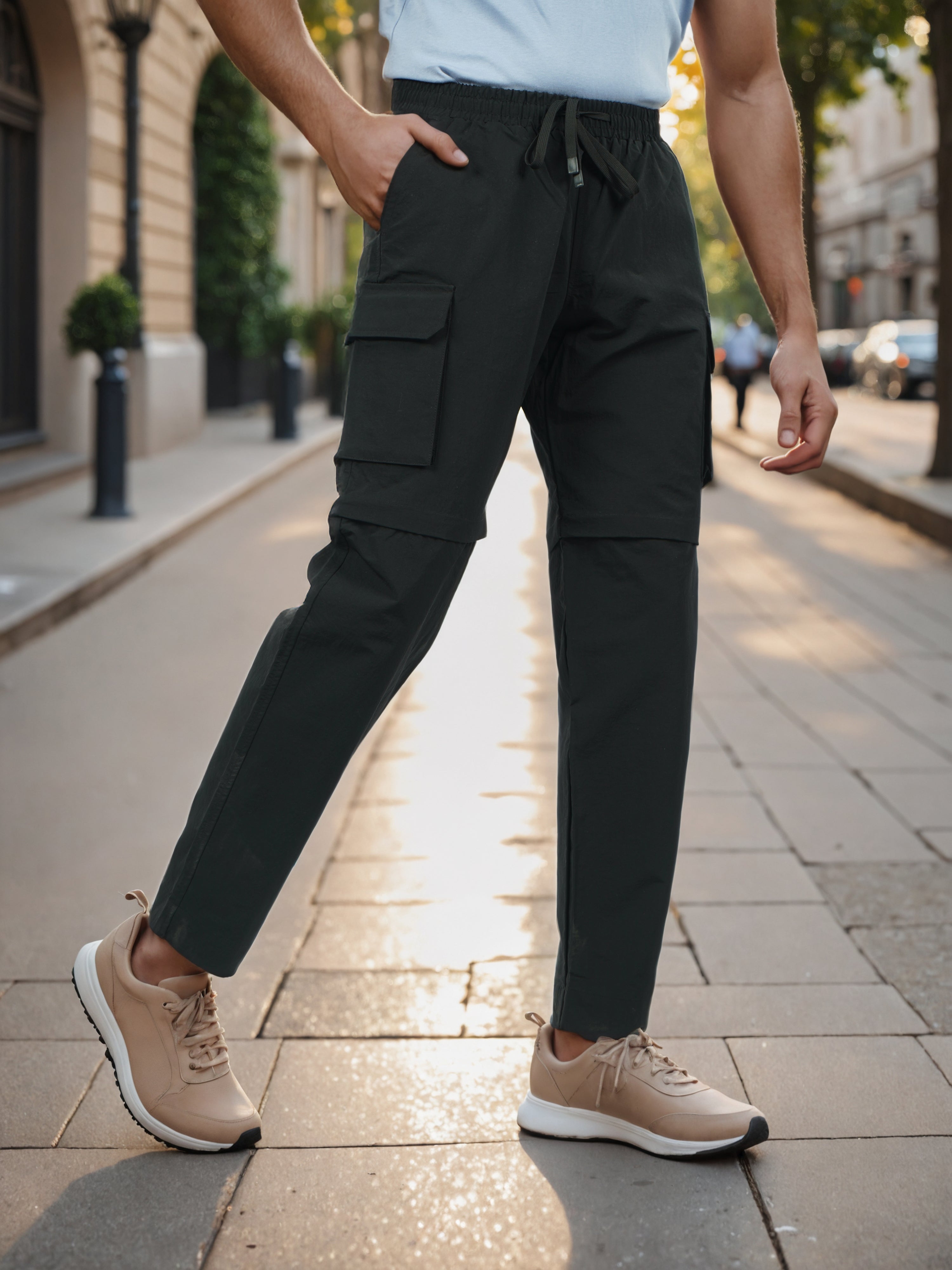 Celio* Men Olive Solid Loose Fit Nylon Jeans