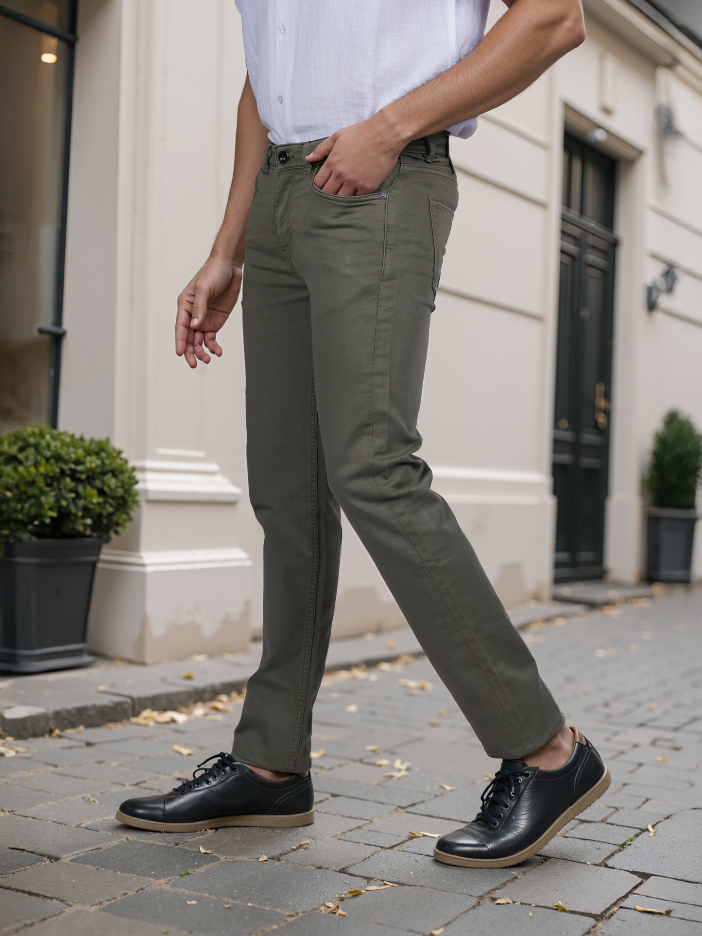 Celio* Poly-Cotton Slim Fit Olive Jean