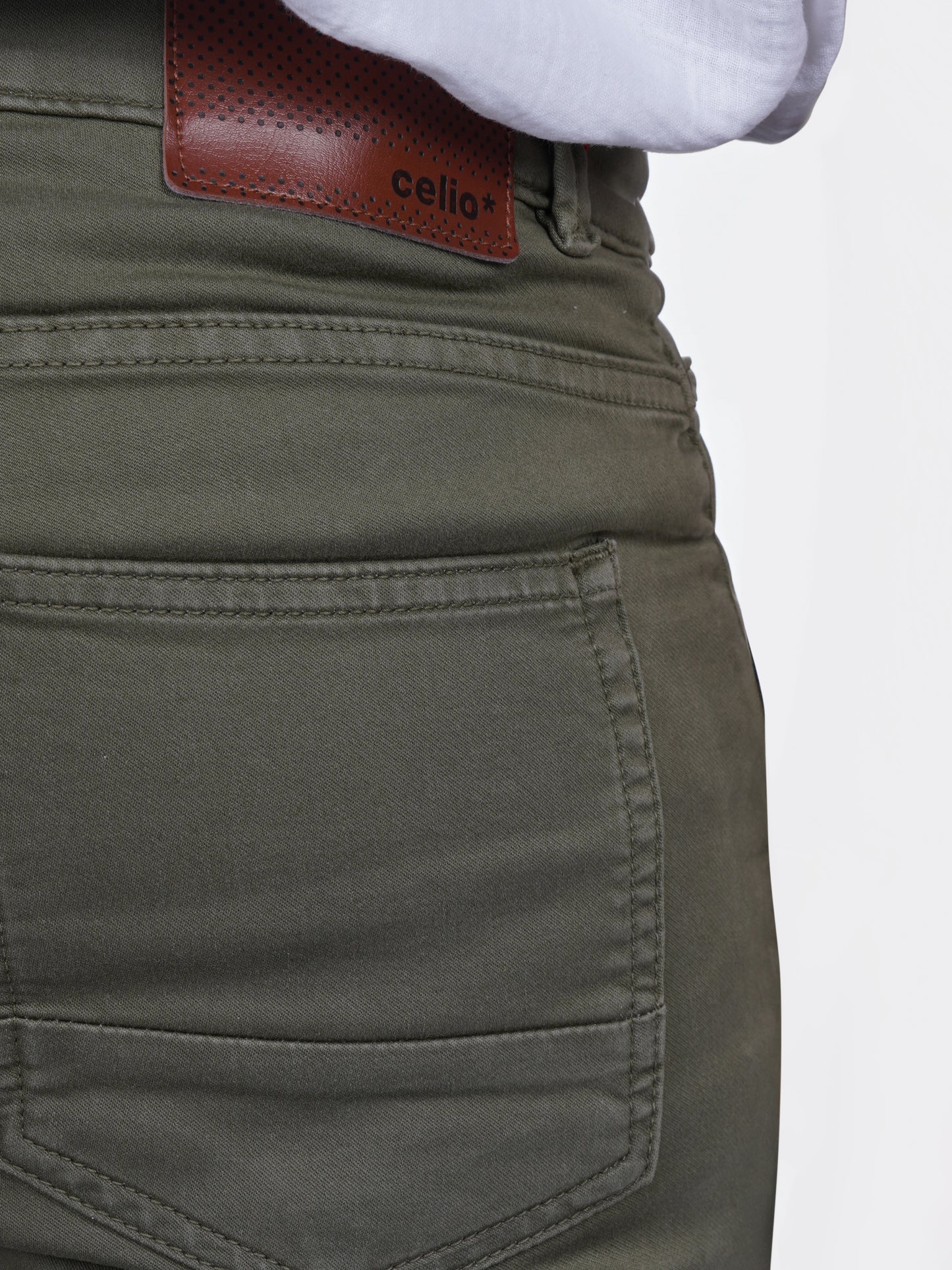 Celio* Poly-Cotton Slim Fit Olive Jean