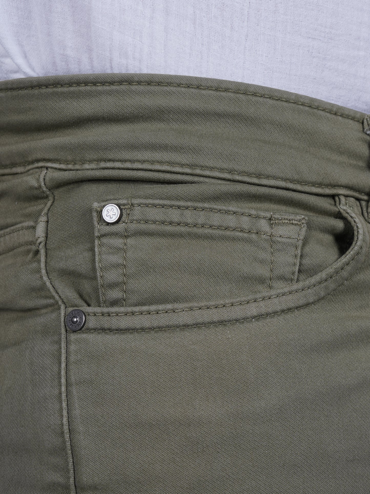 Celio* Poly-Cotton Slim Fit Olive Jean