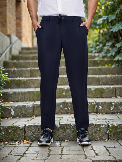 Celio* Rayon-Blend Regular Fit Navy Blue Trousers