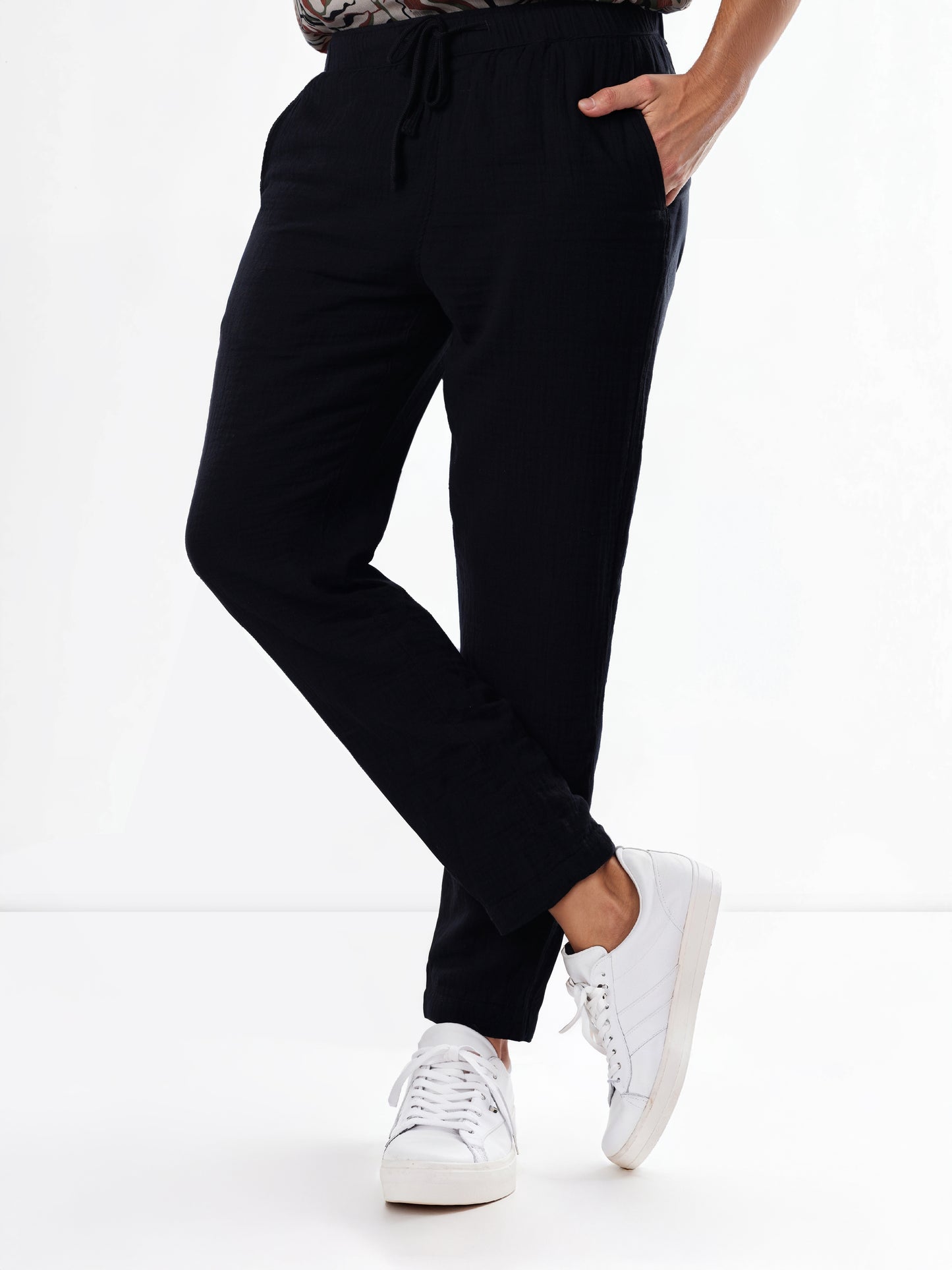 Black Cotton Slim Fit Trousers