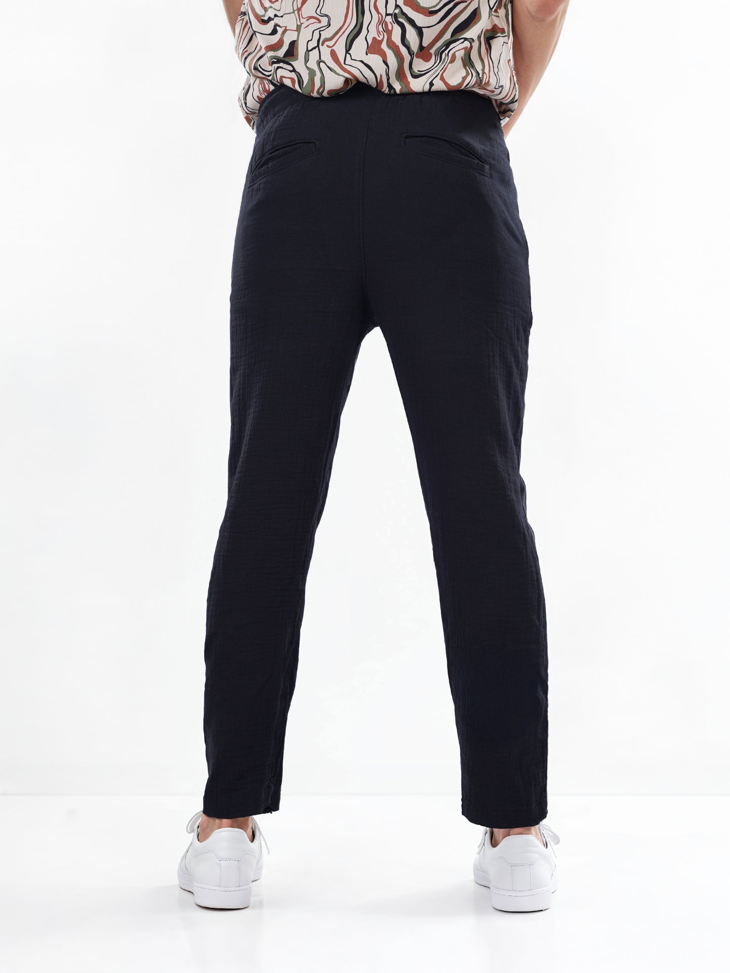 Black Cotton Slim Fit Trousers