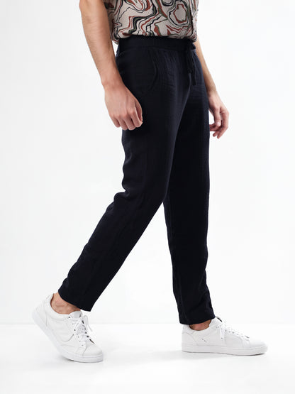 Black Cotton Slim Fit Trousers